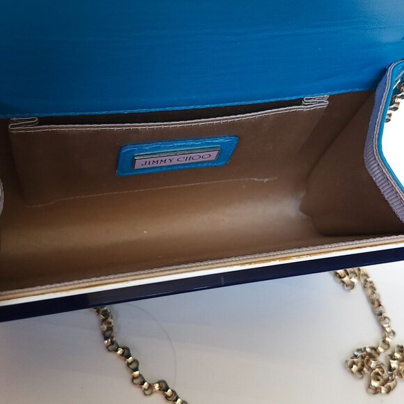 STUNNING JIMMY CHOO CANDY CLUTCH In Bright Blue Hard Body Acrylic Purse - Picture 6 of 14